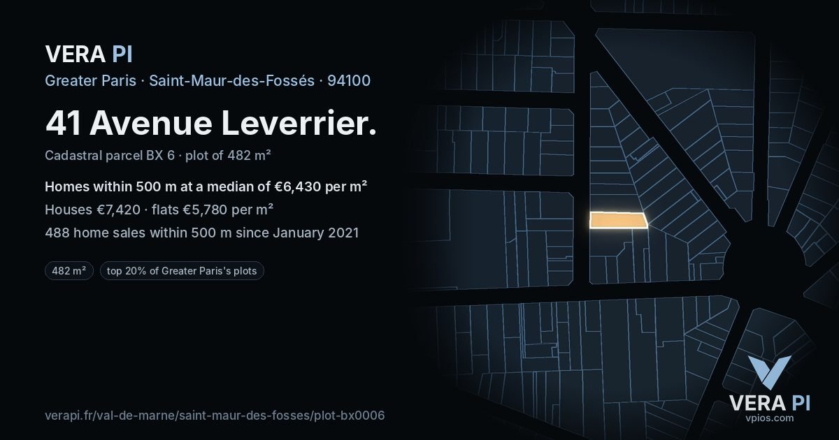 41 Avenue Leverrier, Saint-Maur-des-Fossés at night – the plot lit, the parcels around coloured by the prices near them