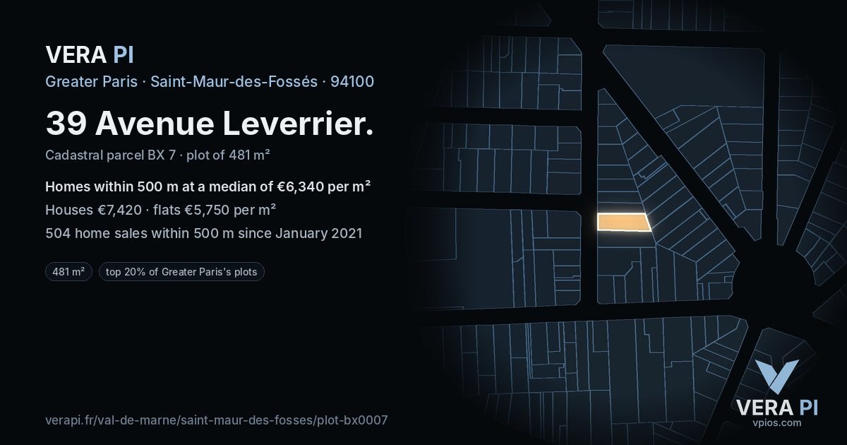 39 Avenue Leverrier, Saint-Maur-des-Fossés at night – the plot lit, the parcels around coloured by the prices near them