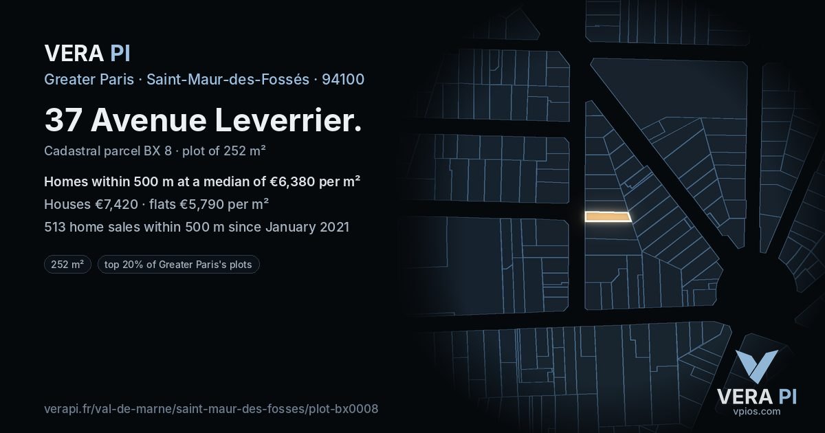 37 Avenue Leverrier, Saint-Maur-des-Fossés at night – the plot lit, the parcels around coloured by the prices near them