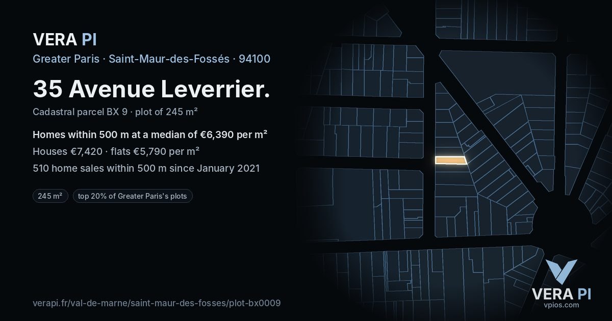 35 Avenue Leverrier, Saint-Maur-des-Fossés at night – the plot lit, the parcels around coloured by the prices near them