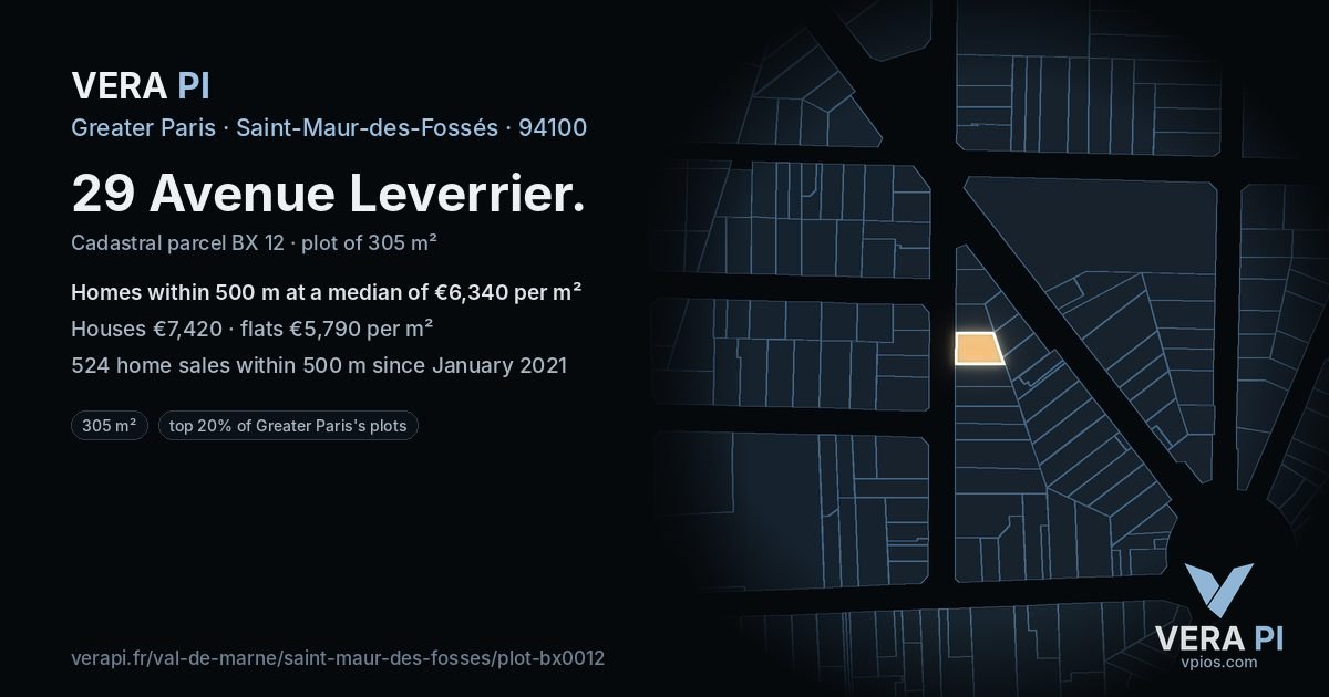 29 Avenue Leverrier, Saint-Maur-des-Fossés at night – the plot lit, the parcels around coloured by the prices near them