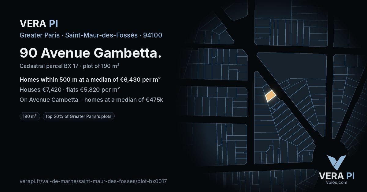 90 Avenue Gambetta, Saint-Maur-des-Fossés at night – the plot lit, the parcels around coloured by the prices near them