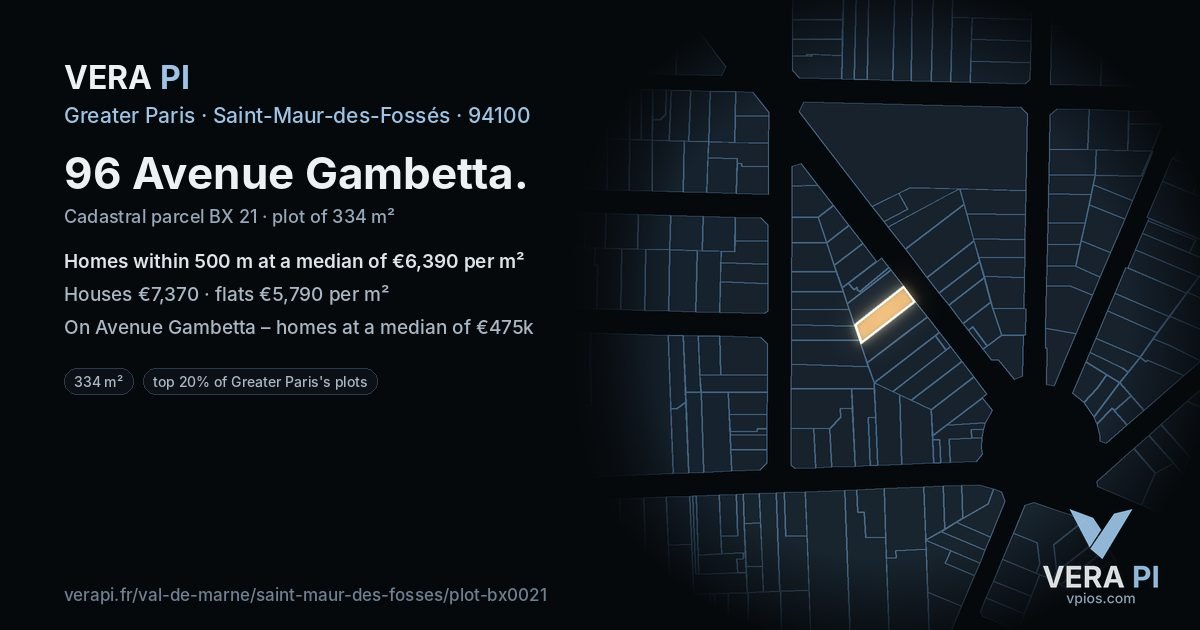 96 Avenue Gambetta, Saint-Maur-des-Fossés at night – the plot lit, the parcels around coloured by the prices near them