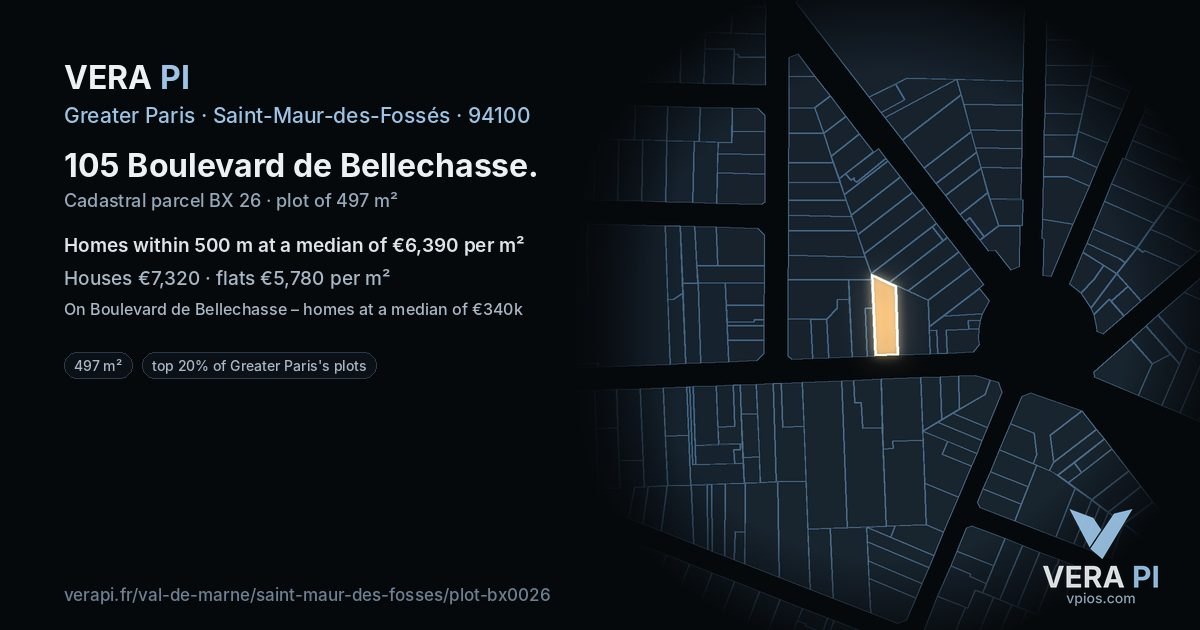 105 Boulevard de Bellechasse, Saint-Maur-des-Fossés at night – the plot lit, the parcels around coloured by the prices near them