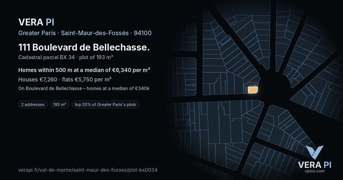111 Boulevard de Bellechasse, Saint-Maur-des-Fossés at night – the plot lit, the parcels around coloured by the prices near them