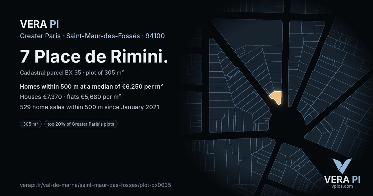 7 Place de Rimini, Saint-Maur-des-Fossés at night – the plot lit, the parcels around coloured by the prices near them