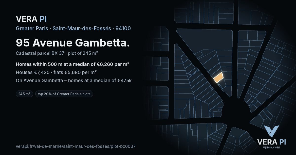 95 Avenue Gambetta, Saint-Maur-des-Fossés at night – the plot lit, the parcels around coloured by the prices near them