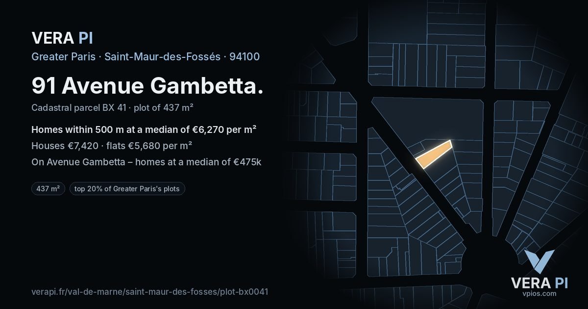 91 Avenue Gambetta, Saint-Maur-des-Fossés at night – the plot lit, the parcels around coloured by the prices near them