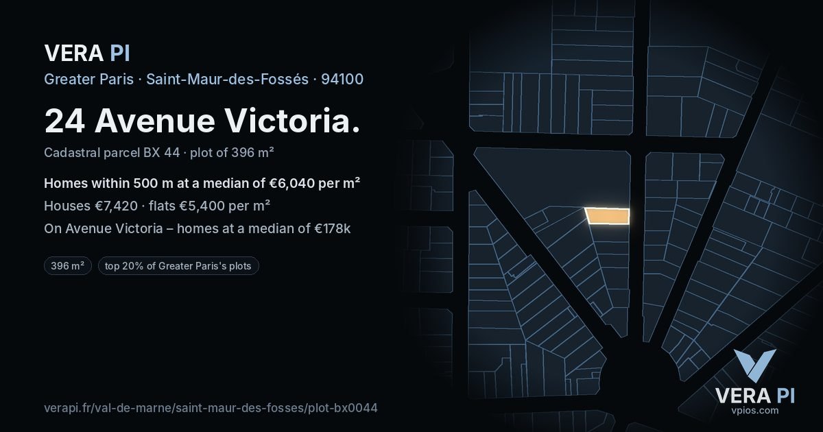 24 Avenue Victoria, Saint-Maur-des-Fossés at night – the plot lit, the parcels around coloured by the prices near them