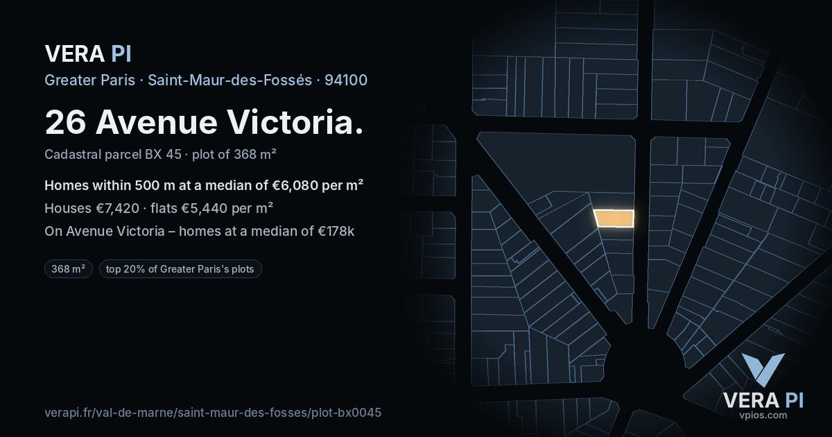 26 Avenue Victoria, Saint-Maur-des-Fossés at night – the plot lit, the parcels around coloured by the prices near them