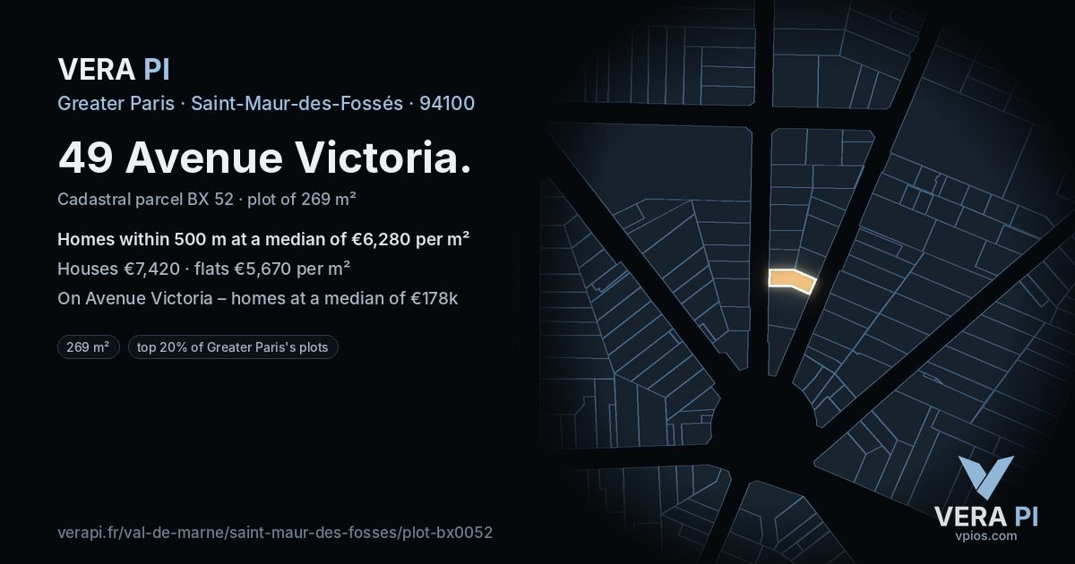 49 Avenue Victoria, Saint-Maur-des-Fossés at night – the plot lit, the parcels around coloured by the prices near them