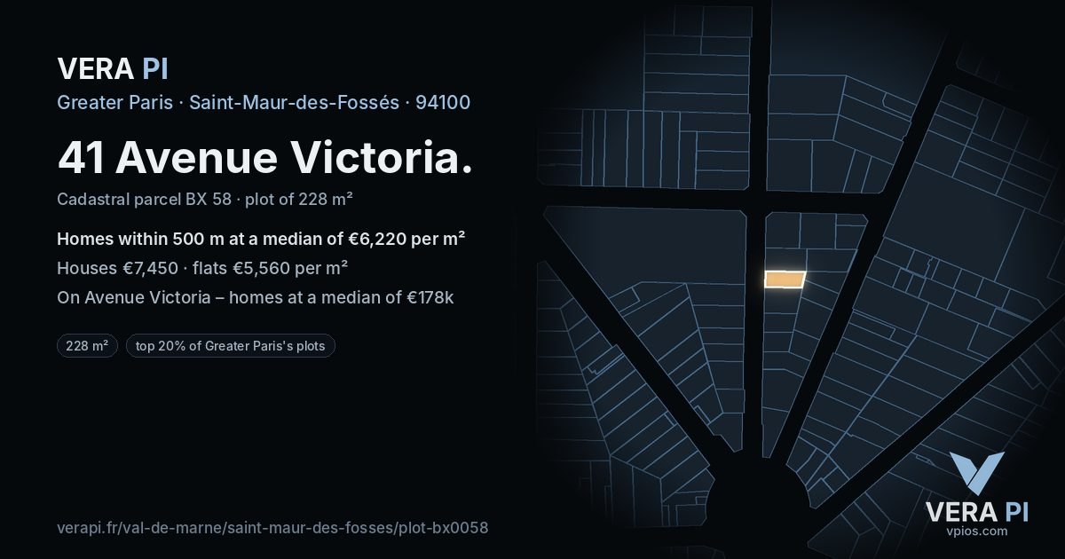 41 Avenue Victoria, Saint-Maur-des-Fossés at night – the plot lit, the parcels around coloured by the prices near them