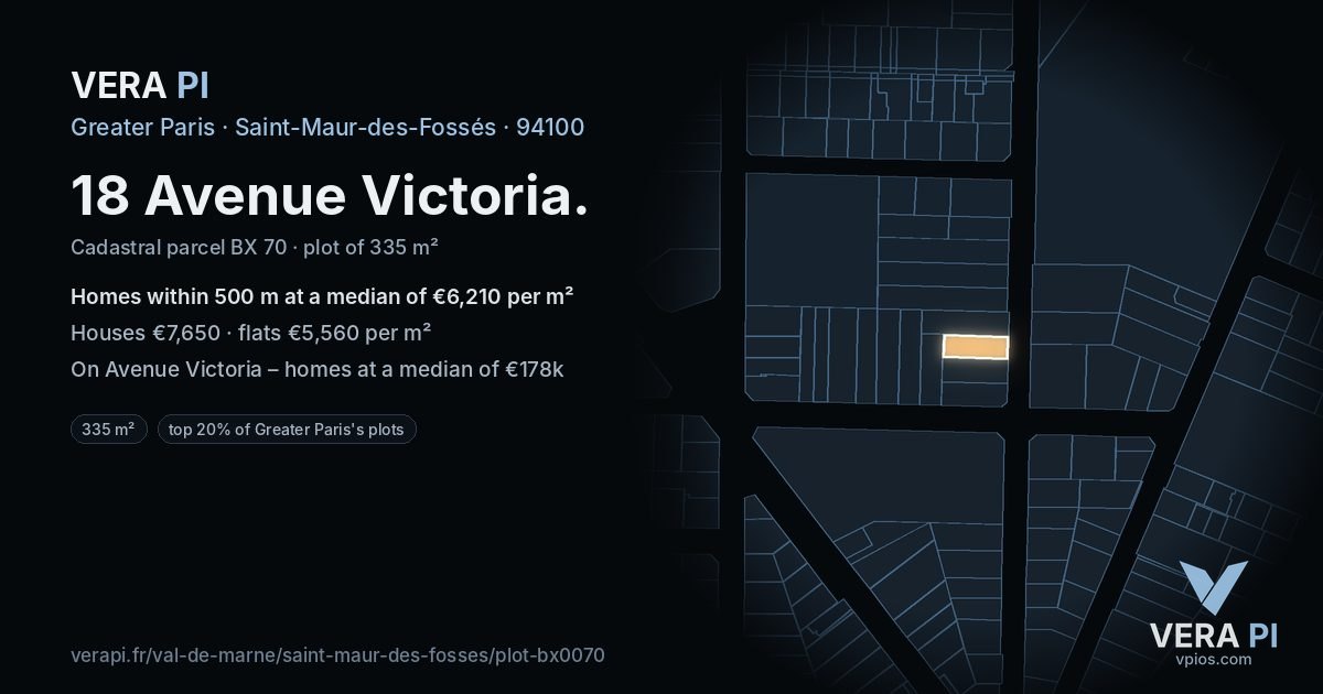 18 Avenue Victoria, Saint-Maur-des-Fossés at night – the plot lit, the parcels around coloured by the prices near them