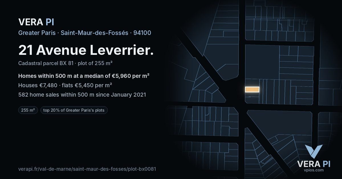 21 Avenue Leverrier, Saint-Maur-des-Fossés at night – the plot lit, the parcels around coloured by the prices near them