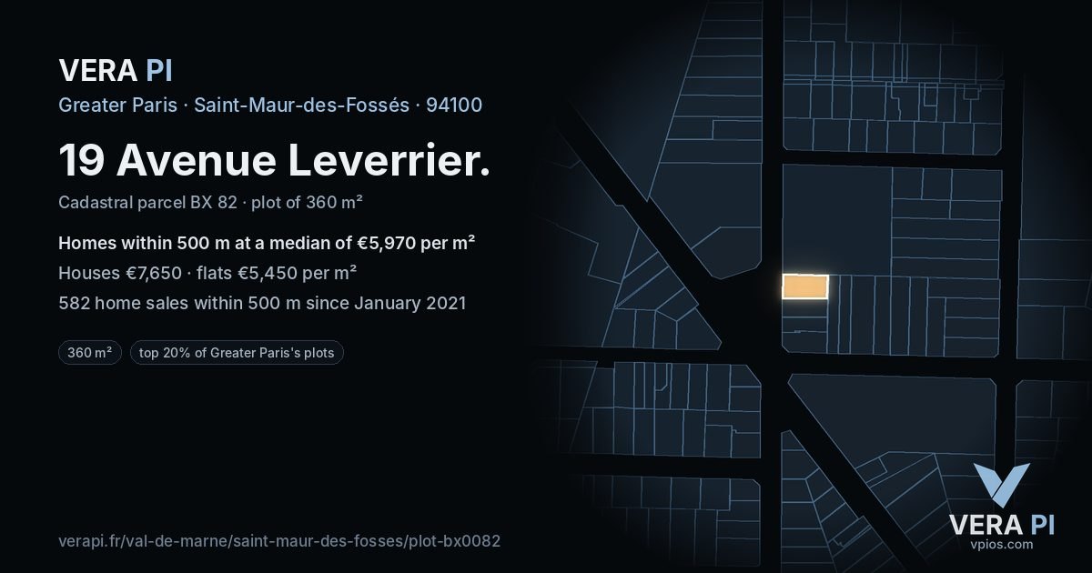 19 Avenue Leverrier, Saint-Maur-des-Fossés at night – the plot lit, the parcels around coloured by the prices near them