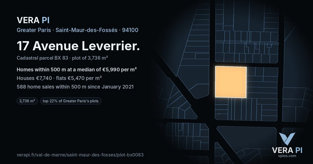 17 Avenue Leverrier, Saint-Maur-des-Fossés at night – the plot lit, the parcels around coloured by the prices near them