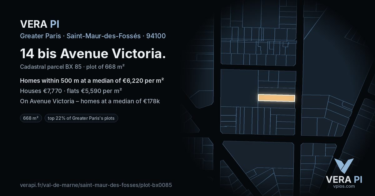 14 bis Avenue Victoria, Saint-Maur-des-Fossés at night – the plot lit, the parcels around coloured by the prices near them