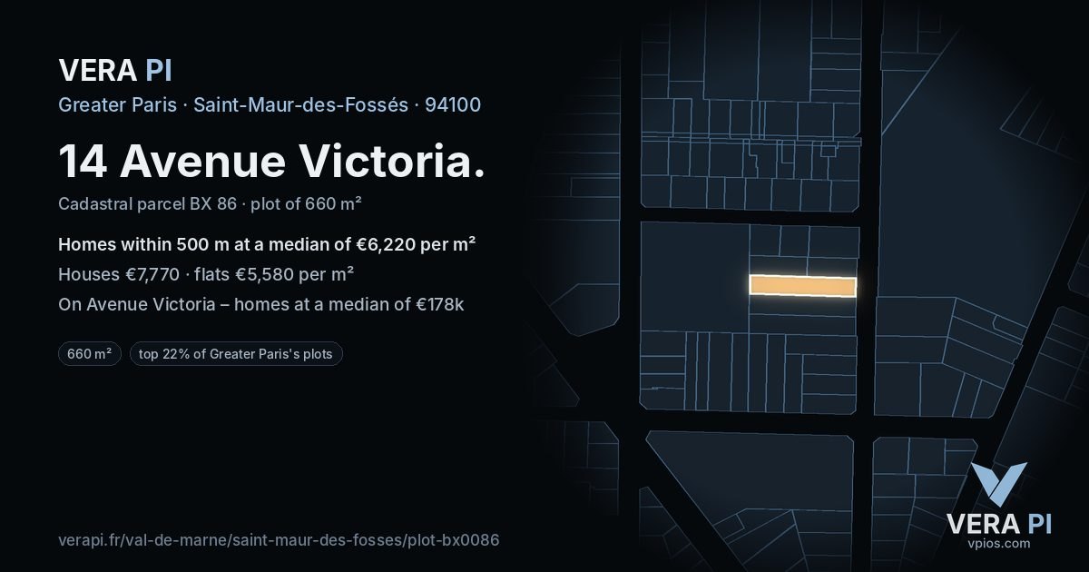 14 Avenue Victoria, Saint-Maur-des-Fossés at night – the plot lit, the parcels around coloured by the prices near them