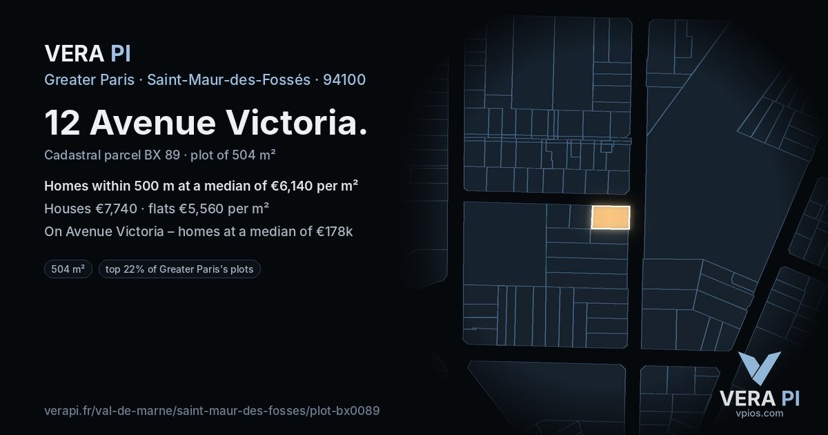 12 Avenue Victoria, Saint-Maur-des-Fossés at night – the plot lit, the parcels around coloured by the prices near them