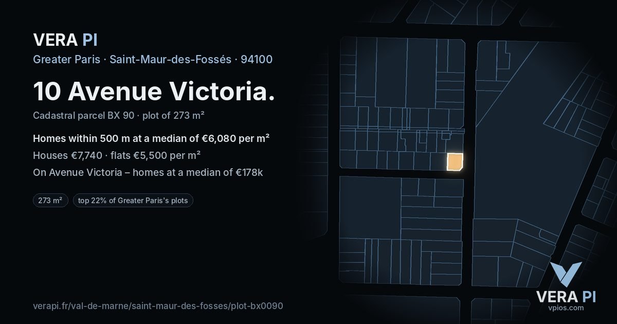 10 Avenue Victoria, Saint-Maur-des-Fossés at night – the plot lit, the parcels around coloured by the prices near them