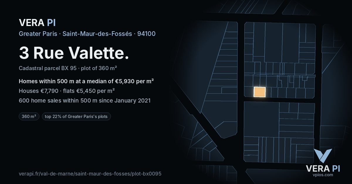 3 Rue Valette, Saint-Maur-des-Fossés at night – the plot lit, the parcels around coloured by the prices near them