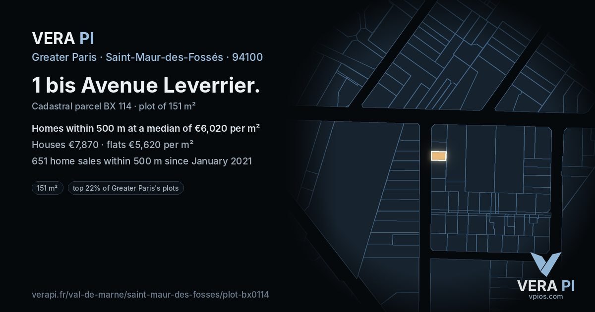1 bis Avenue Leverrier, Saint-Maur-des-Fossés at night – the plot lit, the parcels around coloured by the prices near them
