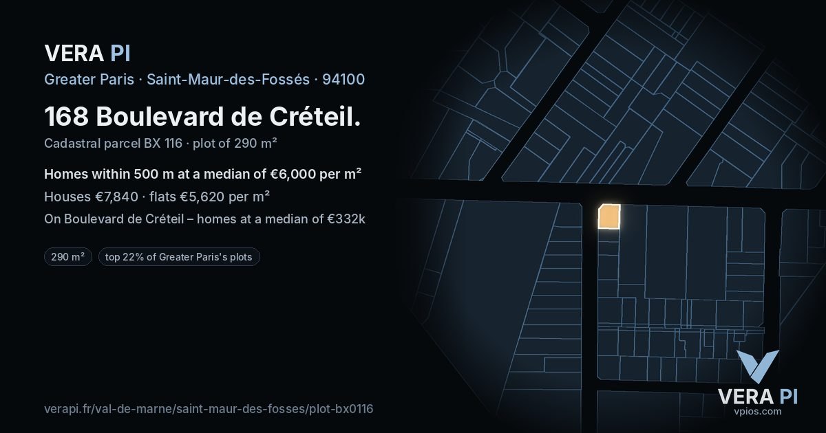 168 Boulevard de Créteil, Saint-Maur-des-Fossés at night – the plot lit, the parcels around coloured by the prices near them