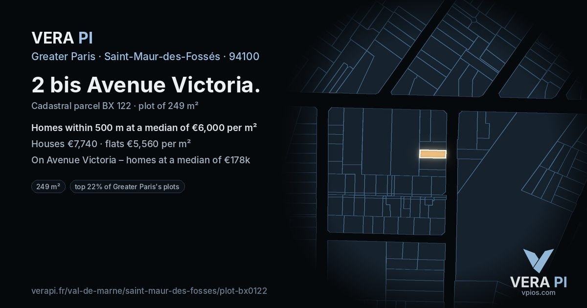 2 bis Avenue Victoria, Saint-Maur-des-Fossés at night – the plot lit, the parcels around coloured by the prices near them