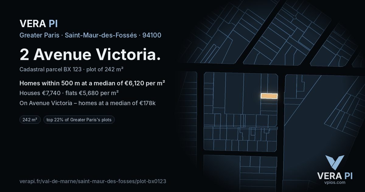 2 Avenue Victoria, Saint-Maur-des-Fossés at night – the plot lit, the parcels around coloured by the prices near them