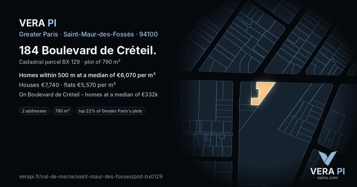 184 Boulevard de Créteil, Saint-Maur-des-Fossés at night – the plot lit, the parcels around coloured by the prices near them