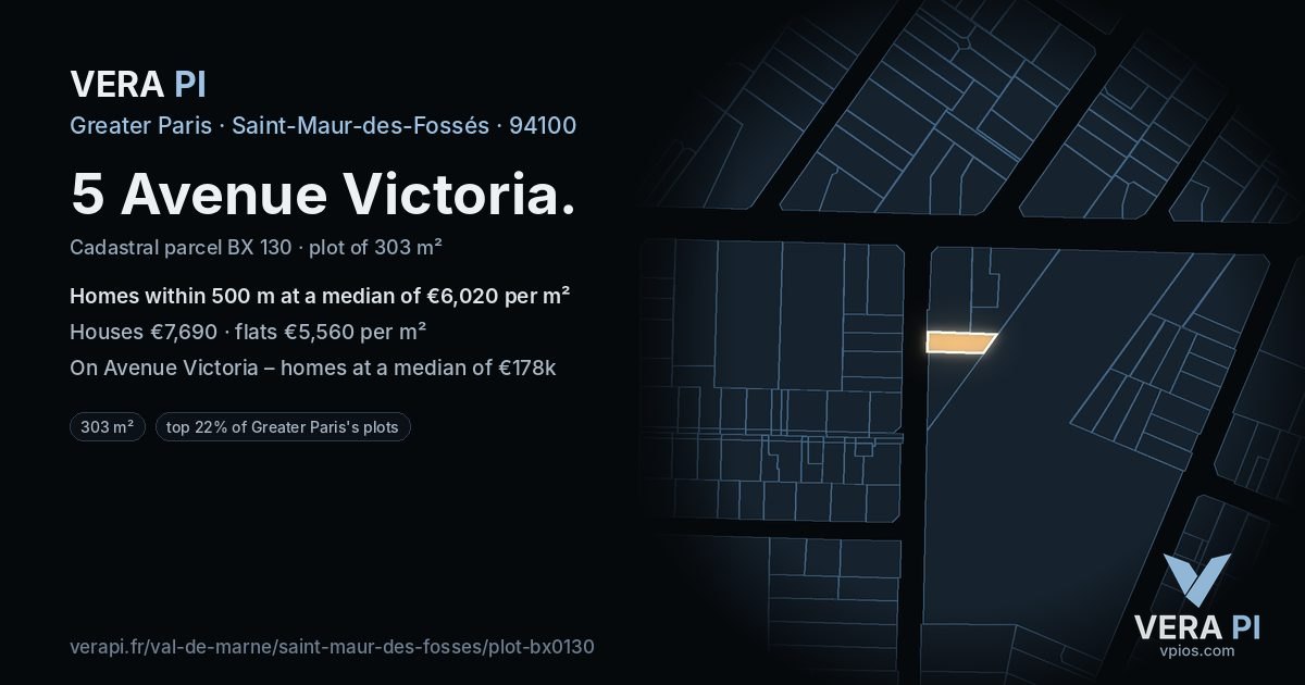 5 Avenue Victoria, Saint-Maur-des-Fossés at night – the plot lit, the parcels around coloured by the prices near them