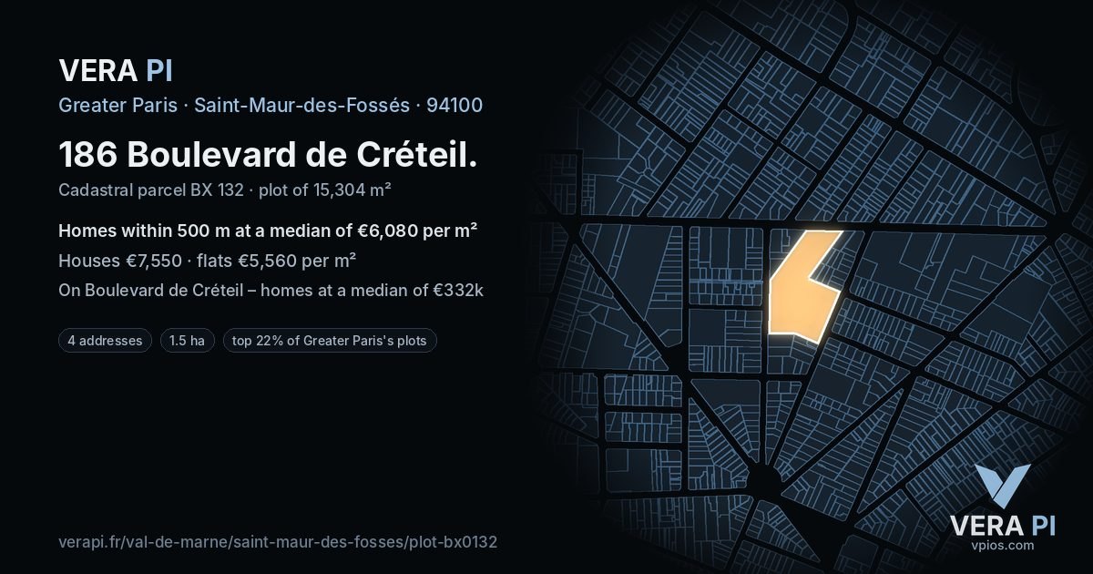 186 Boulevard de Créteil, Saint-Maur-des-Fossés at night – the plot lit, the parcels around coloured by the prices near them