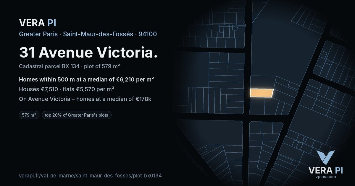 31 Avenue Victoria, Saint-Maur-des-Fossés at night – the plot lit, the parcels around coloured by the prices near them