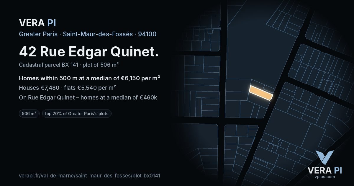 42 Rue Edgar Quinet, Saint-Maur-des-Fossés at night – the plot lit, the parcels around coloured by the prices near them