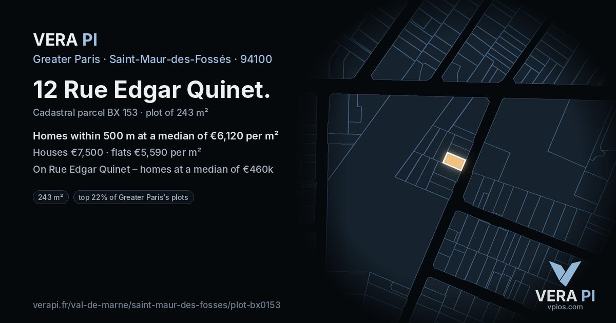 12 Rue Edgar Quinet, Saint-Maur-des-Fossés at night – the plot lit, the parcels around coloured by the prices near them