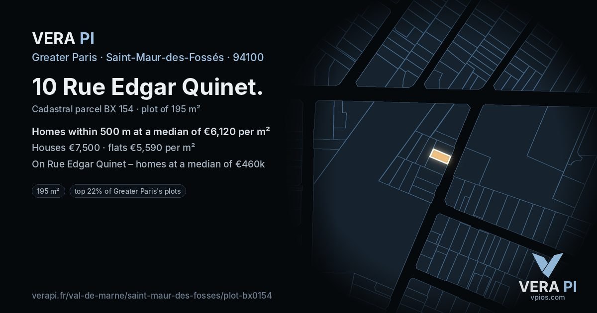 10 Rue Edgar Quinet, Saint-Maur-des-Fossés at night – the plot lit, the parcels around coloured by the prices near them