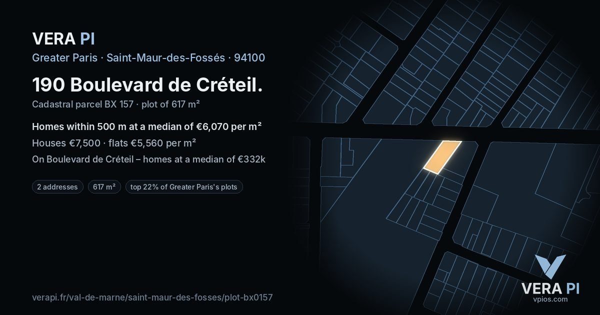 190 Boulevard de Créteil, Saint-Maur-des-Fossés at night – the plot lit, the parcels around coloured by the prices near them