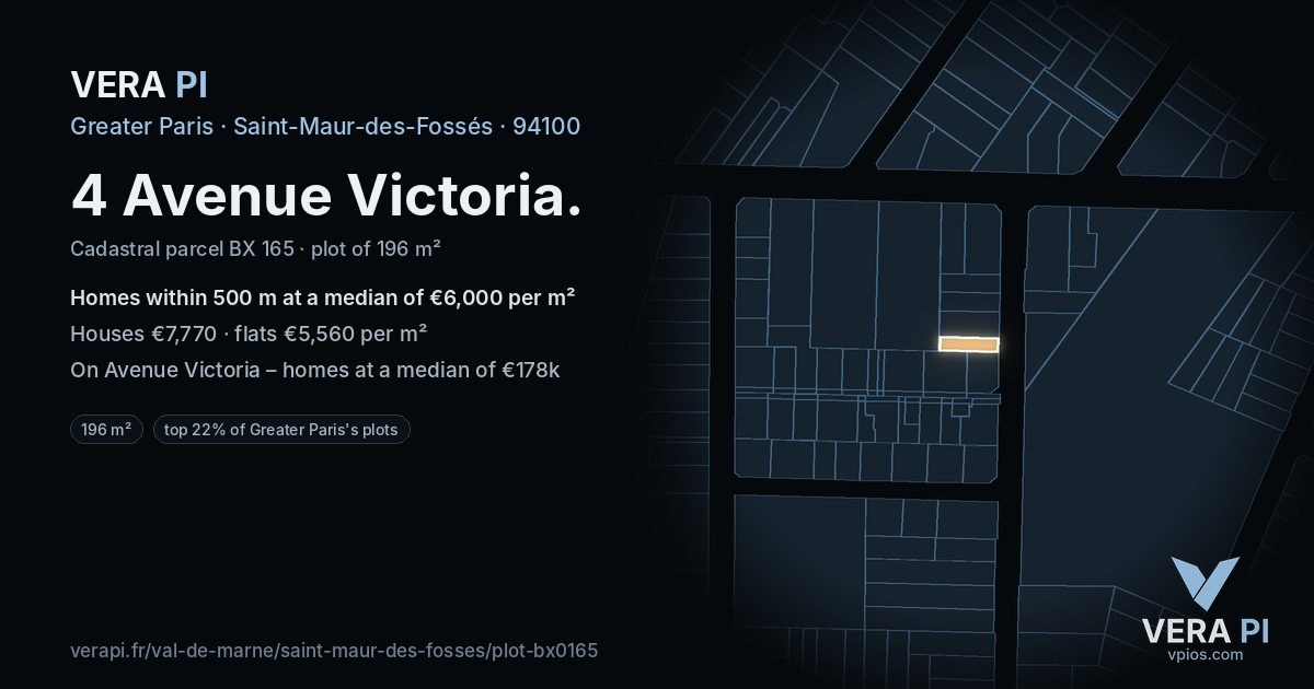 4 Avenue Victoria, Saint-Maur-des-Fossés at night – the plot lit, the parcels around coloured by the prices near them