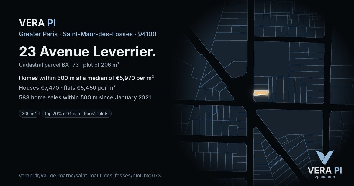 23 Avenue Leverrier, Saint-Maur-des-Fossés at night – the plot lit, the parcels around coloured by the prices near them