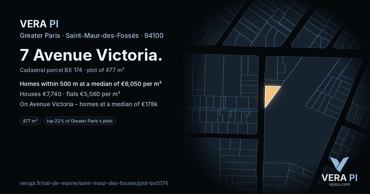 7 Avenue Victoria, Saint-Maur-des-Fossés at night – the plot lit, the parcels around coloured by the prices near them