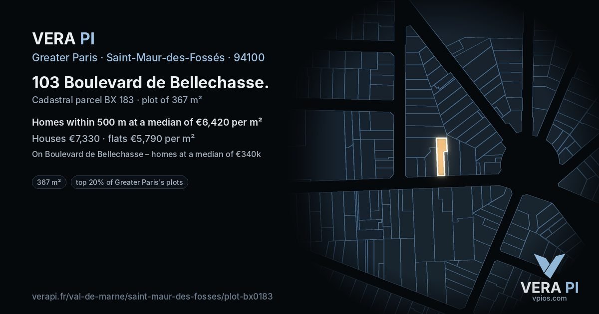 103 Boulevard de Bellechasse, Saint-Maur-des-Fossés at night – the plot lit, the parcels around coloured by the prices near them