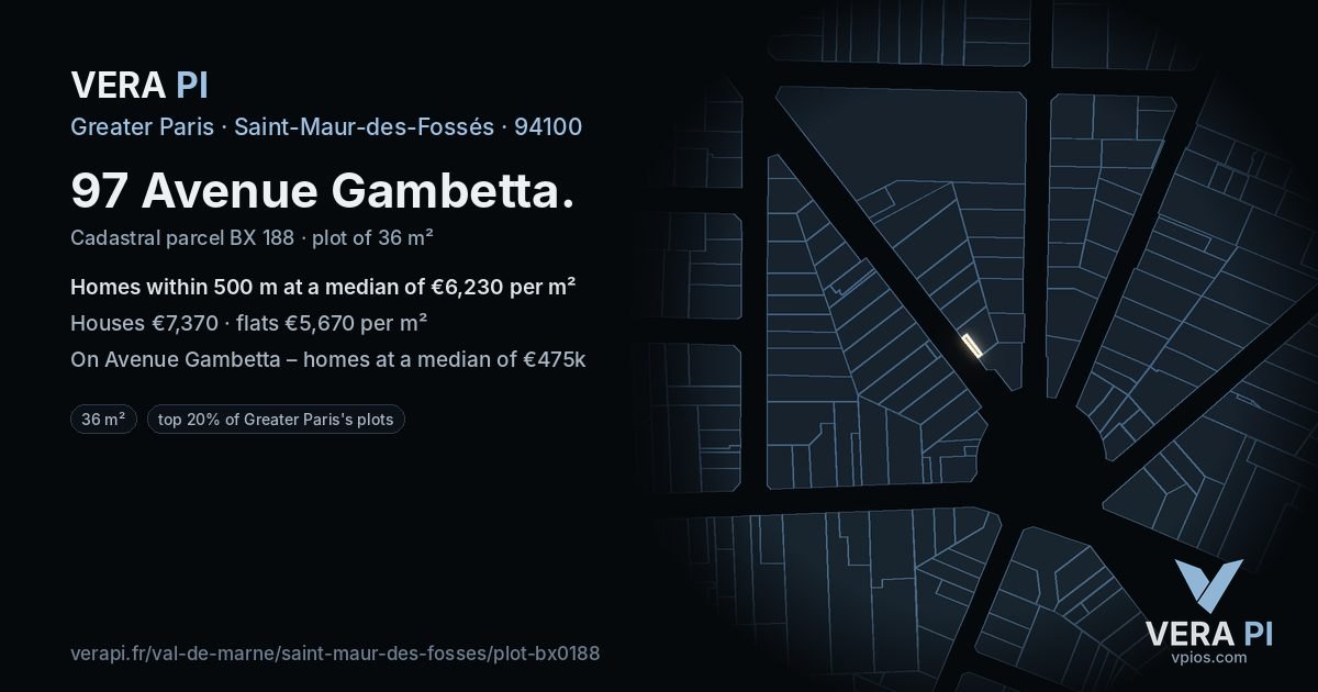 97 Avenue Gambetta, Saint-Maur-des-Fossés at night – the plot lit, the parcels around coloured by the prices near them