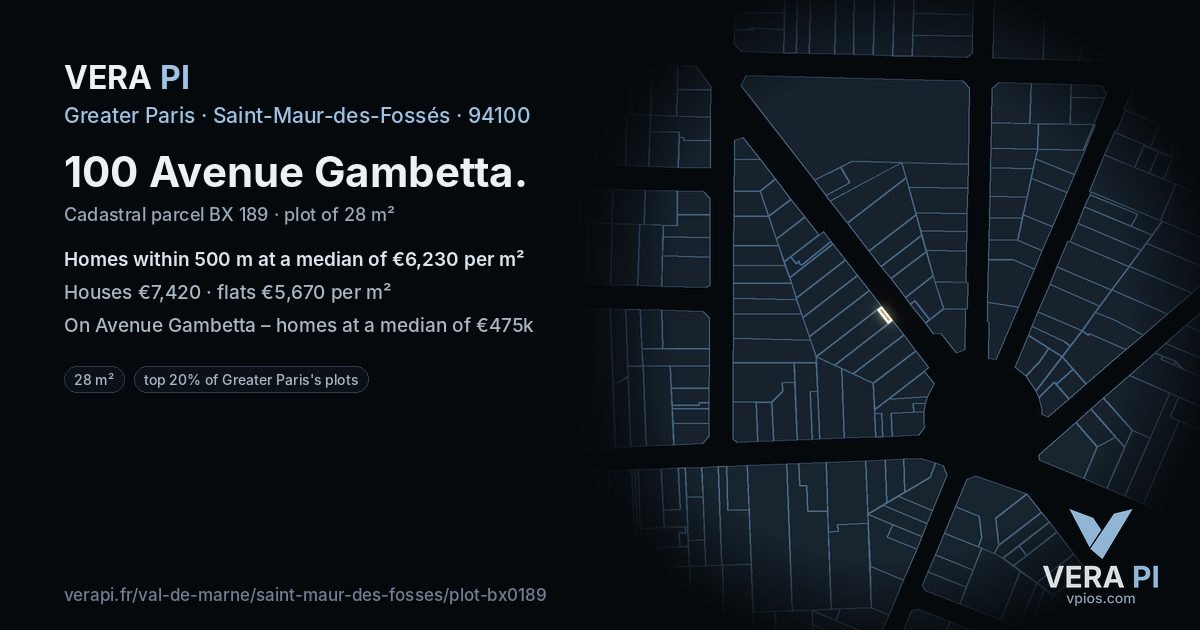 100 Avenue Gambetta, Saint-Maur-des-Fossés at night – the plot lit, the parcels around coloured by the prices near them