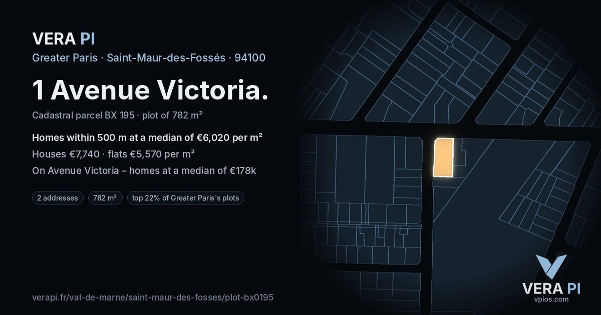 1 Avenue Victoria, Saint-Maur-des-Fossés at night – the plot lit, the parcels around coloured by the prices near them