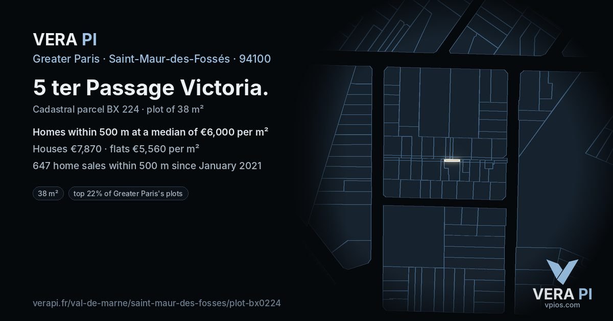 5 ter Passage Victoria, Saint-Maur-des-Fossés at night – the plot lit, the parcels around coloured by the prices near them