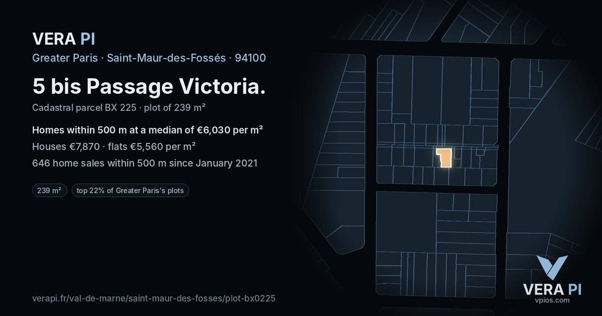 5 bis Passage Victoria, Saint-Maur-des-Fossés at night – the plot lit, the parcels around coloured by the prices near them
