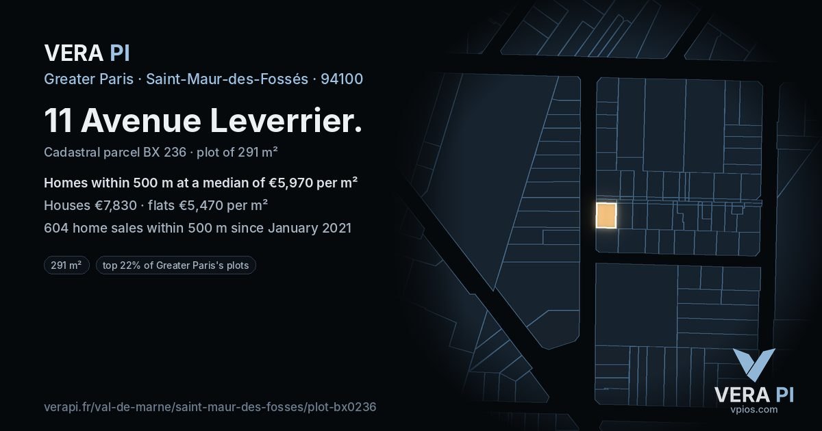 11 Avenue Leverrier, Saint-Maur-des-Fossés at night – the plot lit, the parcels around coloured by the prices near them