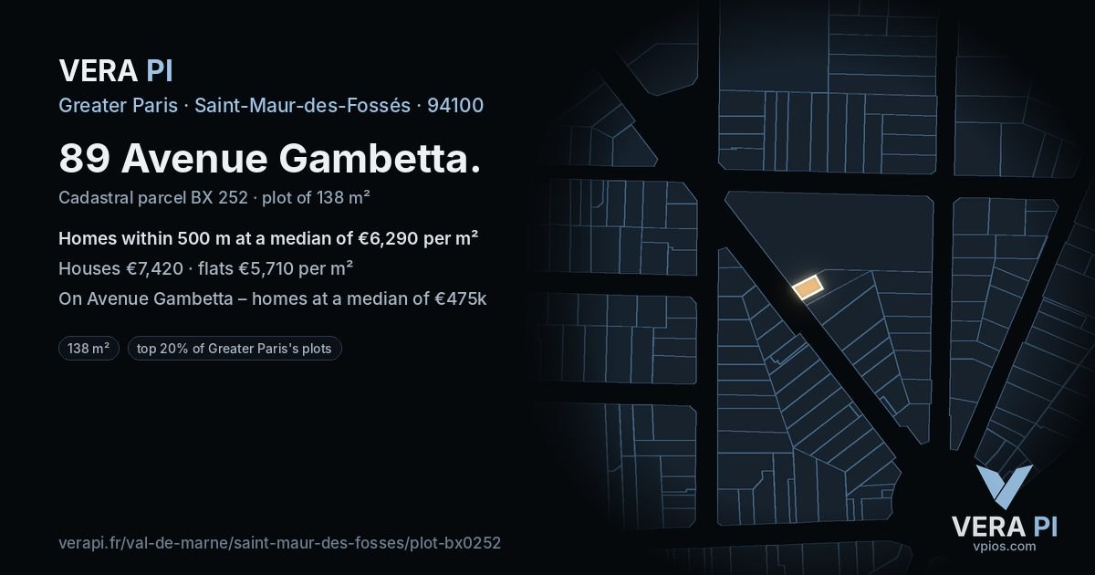 89 Avenue Gambetta, Saint-Maur-des-Fossés at night – the plot lit, the parcels around coloured by the prices near them
