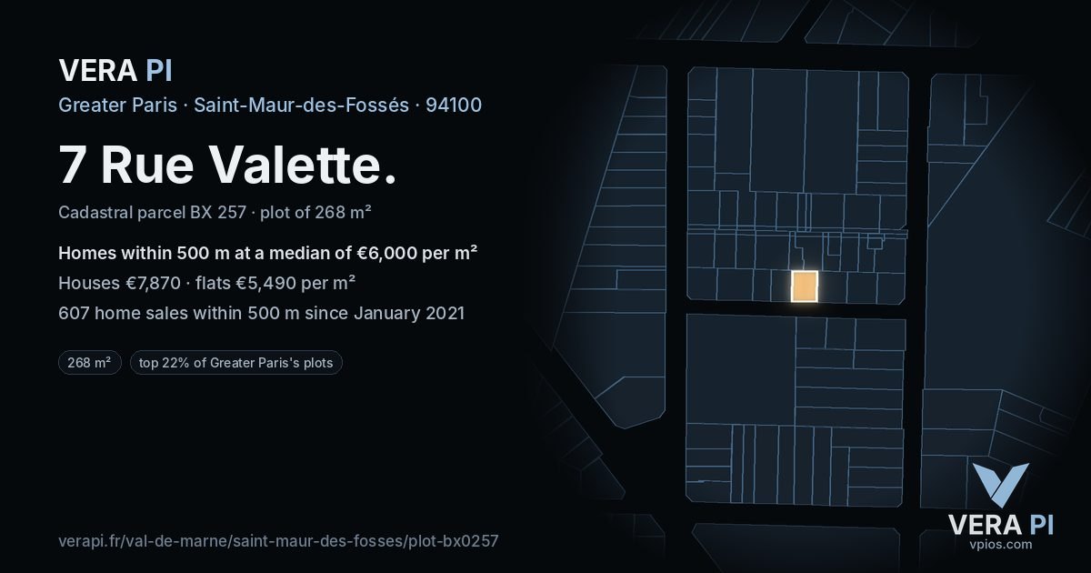 7 Rue Valette, Saint-Maur-des-Fossés at night – the plot lit, the parcels around coloured by the prices near them