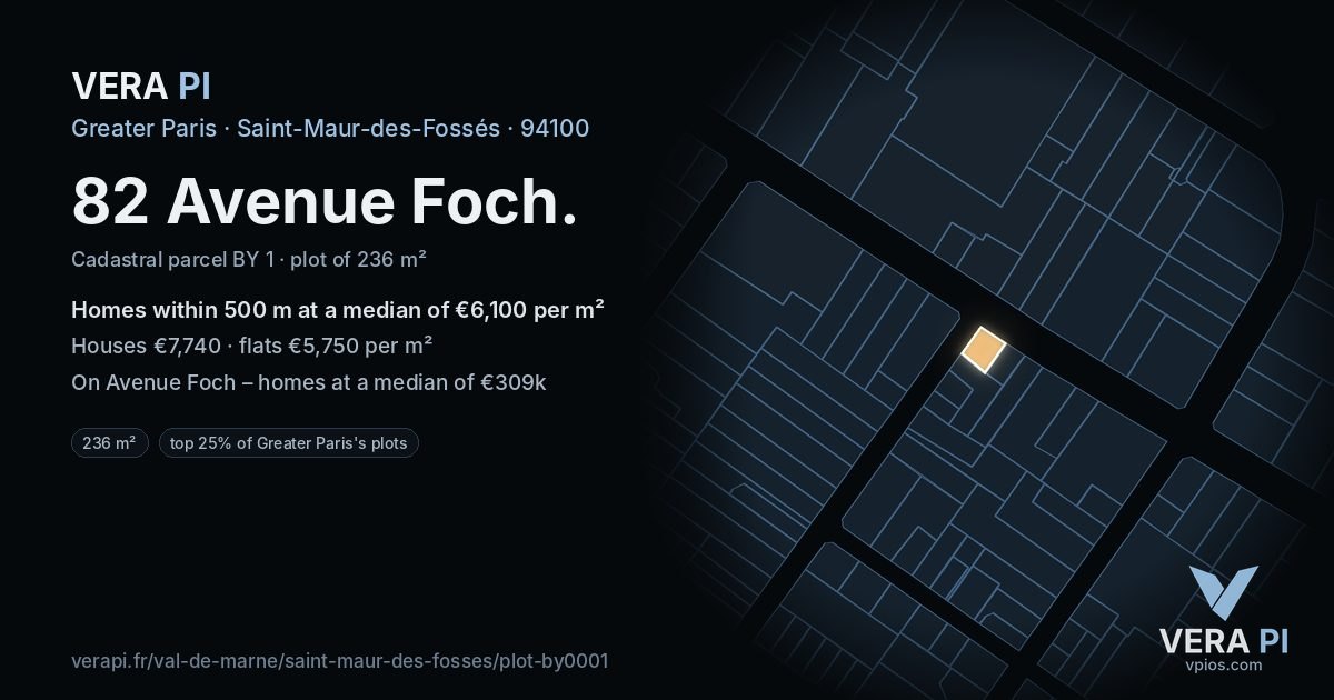 82 Avenue Foch, Saint-Maur-des-Fossés at night – the plot lit, the parcels around coloured by the prices near them